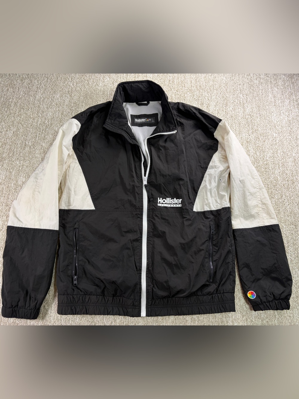 Vintage Y2K Hollister Black and White color-block windbreaker